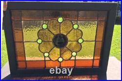 Antique Victorian American STAINED GLASS WINDOW with JEWELS & RONDEL