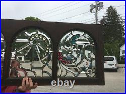 Antique Victorian Beveled Leaded Glass Transom Window 1880s STAINED Jewels