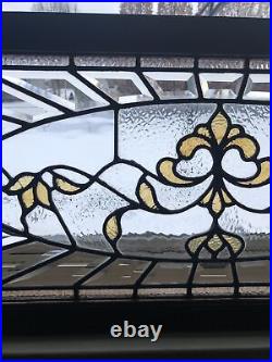 Antique Victorian Beveled Leaded Glass Transom Window 45 X 17-1/4