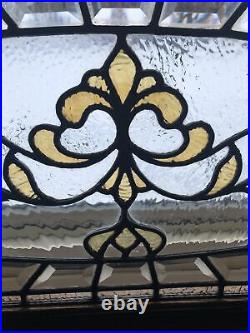 Antique Victorian Beveled Leaded Glass Transom Window 45 X 17-1/4