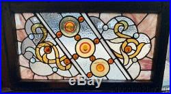 Antique Victorian Chicago Stained Leaded Glass Transom Window with Jewels 32x18