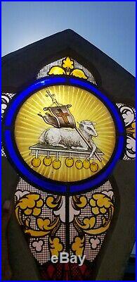Antique Victorian Church stained Glass Leaded small window Lamb of God