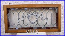 Antique Victorian Era Stained Transom Window 19x38 with Bow Design c. 1880-1920 Antique Victorian Era Stained Transom Window 19x38 with Bow Design c. 1880-1920