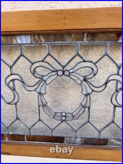 Antique Victorian Era Stained Transom Window 19x38 with Bow Design c. 1880-1920 Antique Victorian Era Stained Transom Window 19x38 with Bow Design c. 1880-1920