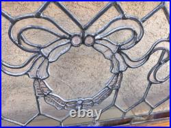 Antique Victorian Era Stained Transom Window 19x38 with Bow Design c. 1880-1920 Antique Victorian Era Stained Transom Window 19x38 with Bow Design c. 1880-1920