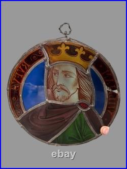 Antique Victorian Leaded & Stained Glass Window Fragment King William Refvs