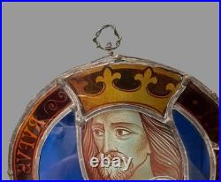 Antique Victorian Leaded & Stained Glass Window Fragment King William Refvs