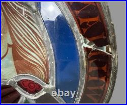 Antique Victorian Leaded & Stained Glass Window Fragment King William Refvs