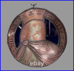 Antique Victorian Leaded & Stained Glass Window Fragment King William Refvs