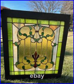 Antique Victorian STAINED Leaded GLASS WINDOW (33.75 by 36)