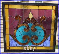 Antique Victorian STAINED Leaded GLASS WINDOW (JEWEL COLORS)