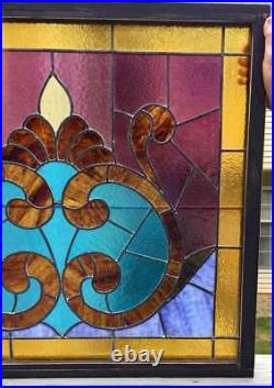 Antique Victorian STAINED Leaded GLASS WINDOW (JEWEL COLORS)