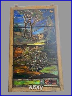 Antique Victorian Scenic Landscape Leaded Stained Glass Window