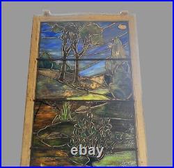 Antique Victorian Scenic Landscape Leaded Stained Glass Window