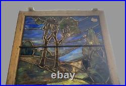 Antique Victorian Scenic Landscape Leaded Stained Glass Window