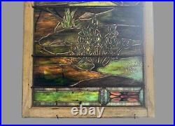 Antique Victorian Scenic Landscape Leaded Stained Glass Window