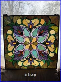 Antique Victorian Stained Glass Leaded Panel Tiffany Style Window VTG 24x24
