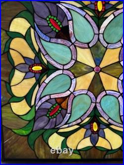 Antique Victorian Stained Glass Leaded Panel Tiffany Style Window VTG 24x24