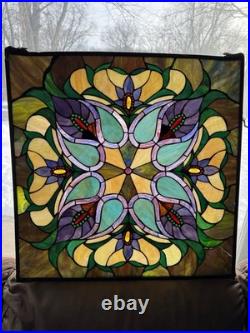 Antique Victorian Stained Glass Leaded Panel Tiffany Style Window VTG 24x24