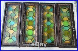Antique Victorian Stained Glass Windows Lot Of 4 2 Sets of 2 14 x 36
