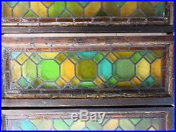 Antique Victorian Stained Glass Windows Lot Of 4 2 Sets of 2 14 x 36