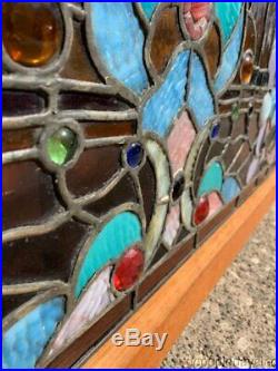 Antique Victorian Stained Leaded Glass Transom Window 45 x 20