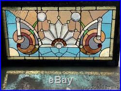 Antique Victorian Stained Leaded Glass Transom Window with Bevels & Jewels 40 x 22