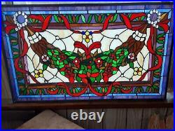 Antique Vintage Colorful Stained Glass Window Panel Hanger 34.5 X 20.5