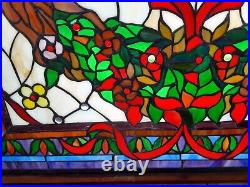 Antique Vintage Colorful Stained Glass Window Panel Hanger 34.5 X 20.5