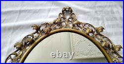 Antique Vintage Gold (Gilt) Leafy Lead Ormolu Filigree Oval Wall Mirror