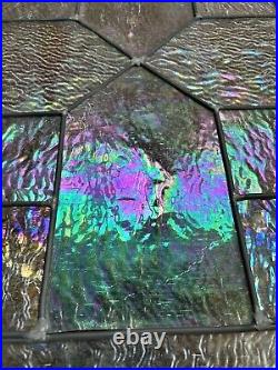 Antique Vintage Leaded Iridescent Frosted Glass Window Panel