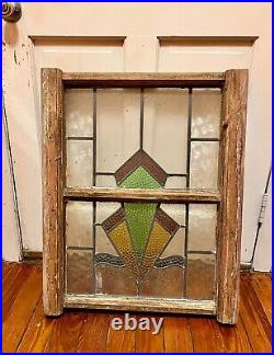 Antique Vintage Leaded Stained Glass Window Panel Construction Salvage