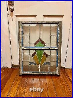 Antique Vintage Leaded Stained Glass Window Panel Construction Salvage