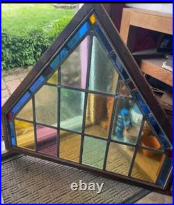 Antique Vintage Leaded Stained Glass Window Panel W 38 in x H 31 in Antique Vintage Leaded Stained Glass Window Panel W 38 in x H 31 in