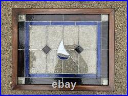 Antique Vintage Leaded Stained Glass Window Sailboat Ocean Nautical Art 1920's