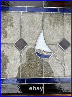 Antique Vintage Leaded Stained Glass Window Sailboat Ocean Nautical Art 1920's
