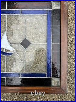 Antique Vintage Leaded Stained Glass Window Sailboat Ocean Nautical Art 1920's