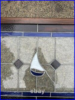 Antique Vintage Leaded Stained Glass Window Sailboat Ocean Nautical Art 1920's