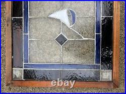 Antique Vintage Leaded Stained Glass Window Sailboat Ocean Nautical Art 1920's