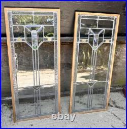Antique/Vintage Pair of Leaded Stain Glass Arrow Windows/Cabinet Doors 39x 17