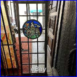 Antique Vintage Stained Glass Painted Casement Window Spanish Leaded Steel