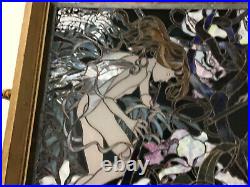 Antique Vintage Stained Glass Window 4.2' x 3.85' NAKED ELFs OR FAIRY PLAYING