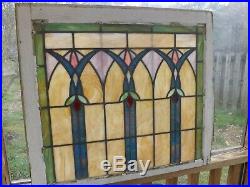 Antique Vintage Stained Glass Window Leaded Slag Sash Salvage Original Frame