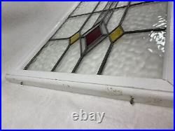 Antique Vintage White Wood Frame Leaded Glass Window Green Yellow