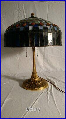 Antique Wilkinson lamp withleaded glass shade. B&H, Handel era