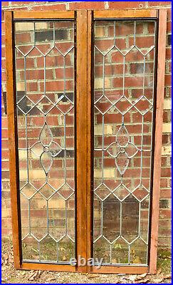 Antique Window Beveled Glass Leaded Jewel 60 x 34 Vintage
