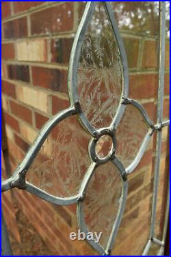 Antique Window Beveled Glass Leaded Jewel 60 x 34 Vintage