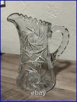 Antique american brilliant cut Glass Lead Crystal Water Pitcher