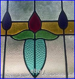 Antique c1915 English Craftsman Stylized Rose Bud Stained Glass Window Restored