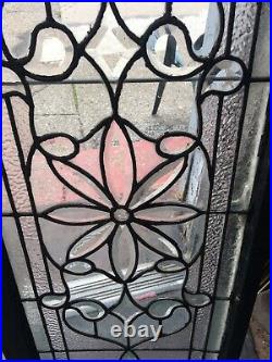 Antique heavy beveled daisey Pattern leaded Glass Transom window Shipping Ok